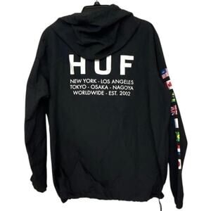 HUF Worldwide Black Flag Sleeve Streetwear Windbreaker Jacket Men’s M Skater
